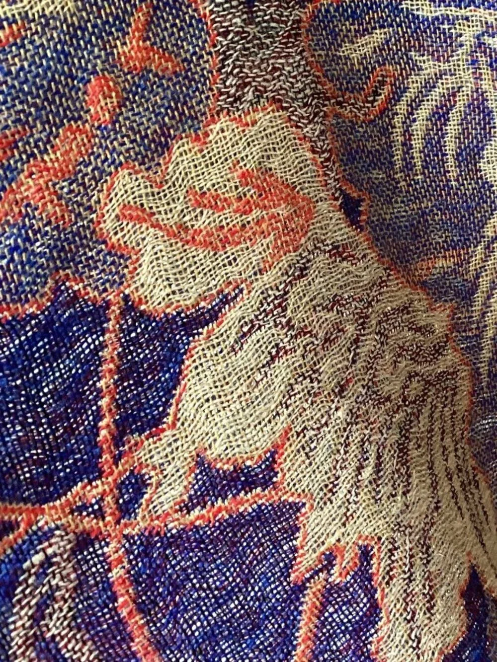 Blue and tan reversible floral shawl, wrap, scarf - 78